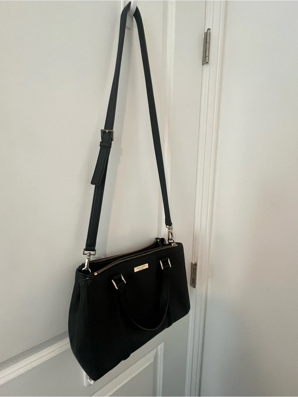kate spade Black Structured Saffiano Satchel with Gold Hardware